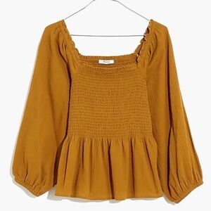 Madewell Golden Smocked Square Neck Peplum Blouse - 4